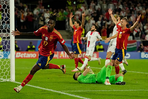Spain's Nico Williams celebrates after scoring a goal